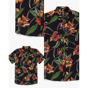Volcom NWT Varkala Floral Woven Short Sleeve Button Down Shirt Black XL